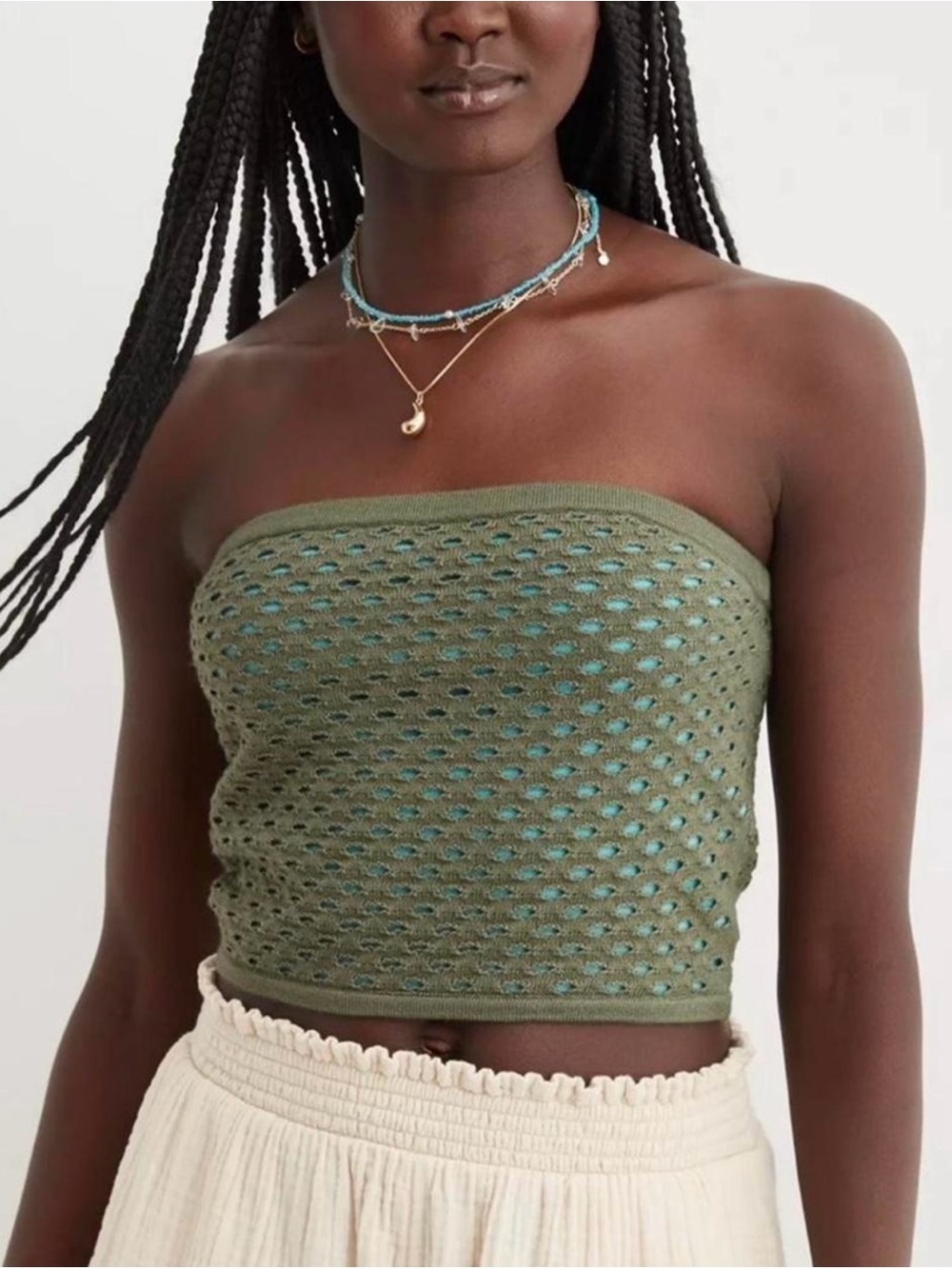 NWT Aerie Green And Blue Crochet Cropped Sweater Tube Top.